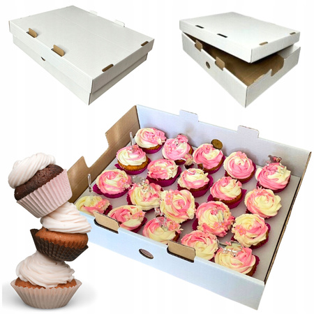 Pudełko na muffiny z wiekiem 43x32x10 cm  białe 