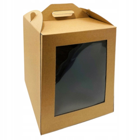 Pudełko na tort 30×30×32 cm kraft z okienkiem i rączką