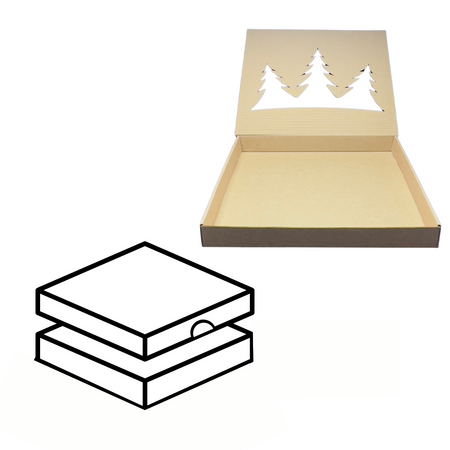 Pudełko świąteczne na ciastka, pierniki z choinkami i okienkiem prążkowane 27,5x24x3,2 cm  brązowe ECO