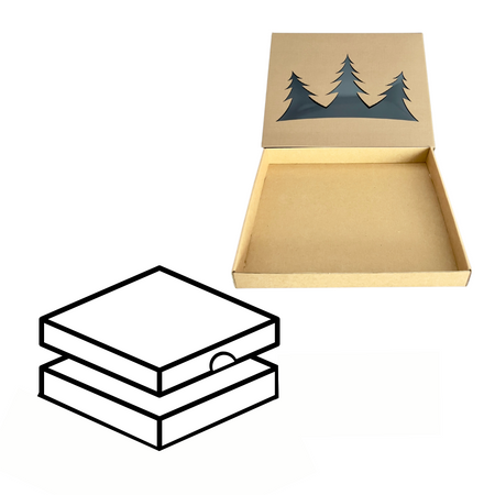 Pudełko świąteczne na ciastka, pierniki z choinkami i okienkiem kaszerowane 27,5x24x3,2 cm brązowe