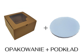 Zestaw opakowanie na tort 25x25x14 cm kraft + podkład tekturowy 25 cm