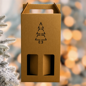Opakowanie na 2 wina z motywem świąteczej choinki geometrycznej 180x85x320 mm kraft