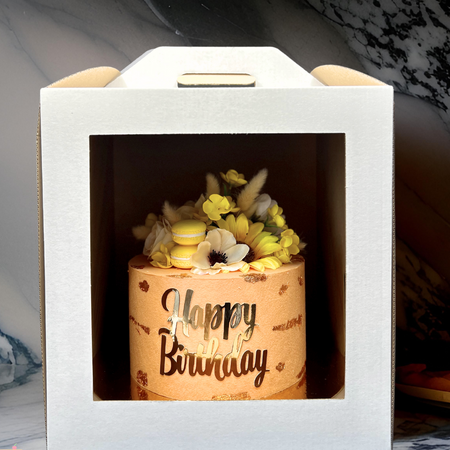 Pudełko na tort 22×22×25 cm białe z okienkiem i rączką — opakowanie cukiernicze B2B