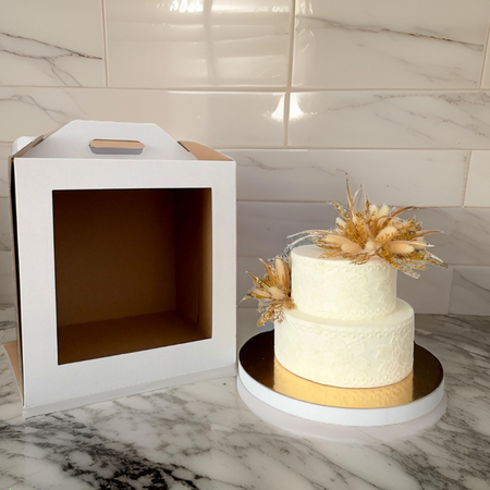 Pudełko na tort 22×22×32 cm białe z okienkiem i rączką