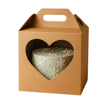 Pudełko na tort z okienkiem w kształcie serca 26x26x26 cm brązowe kraft