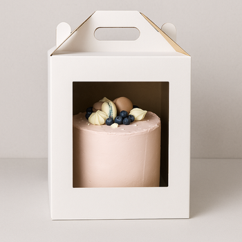 Pudełko na tort 30x30x32 cm białe z okienkiem i rączką