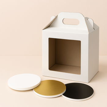 Zestaw opakowanie na tort 24x24x32 z okienkiem + podkład styrodurowy 24 cm