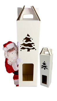 Pudełko na wino białe z choinką 4-elementową