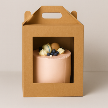 Pudełko na tort 30×30×32 cm kraft z okienkiem i rączką